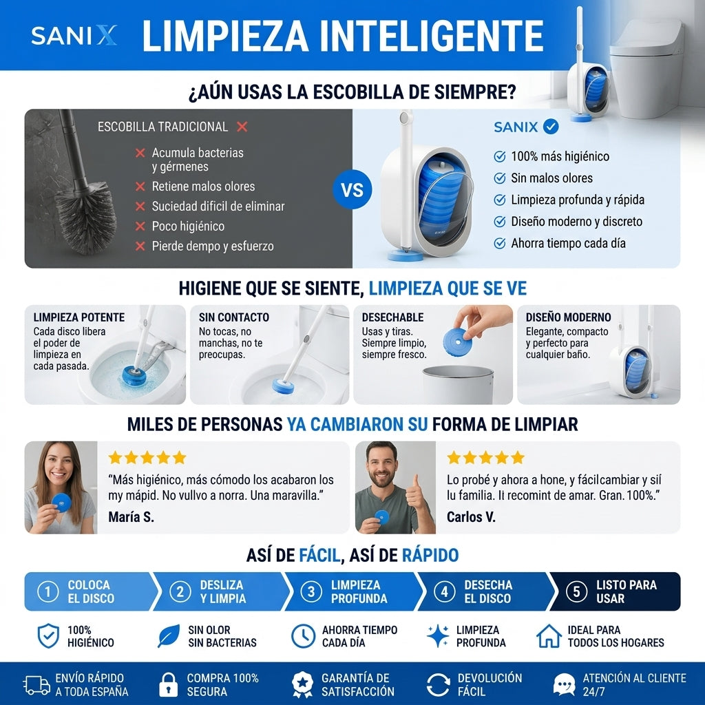 Sanix Disposable Toilet-Brush |Replaceable Cleaning Heads| Easy & Clever brush
