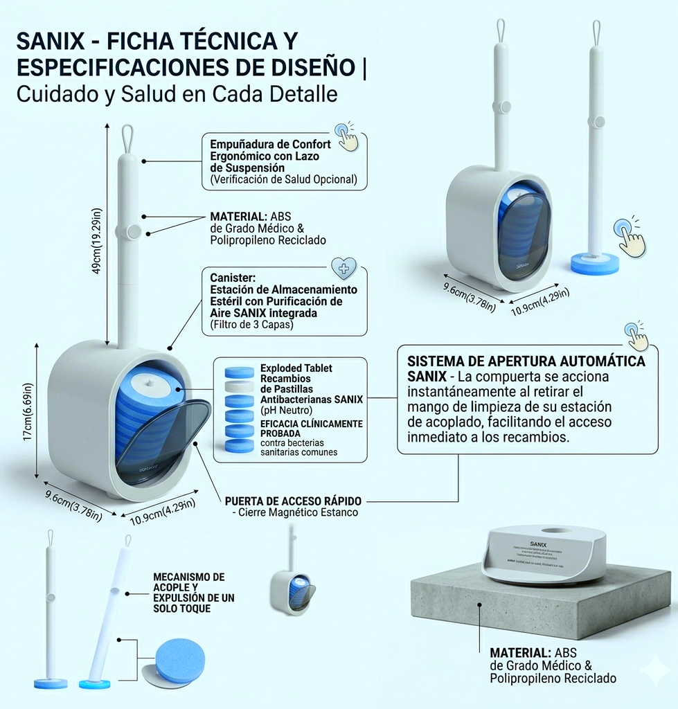 Sanix Disposable Toilet-Brush |Replaceable Cleaning Heads| Easy & Clever brush